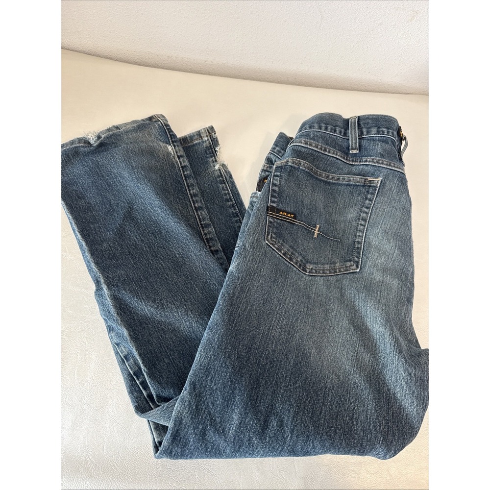 Ariat Men's Rebar M5 Straight Leg Blue Jeans Size 38/32 Double Knee READ DESCRIP